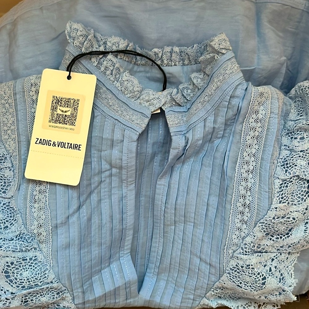 Zadig & Voltaire Blue Lace Ruffle Maxi Dress | Boho Cottage-core SZ S NWT! - Picture 4 of 13